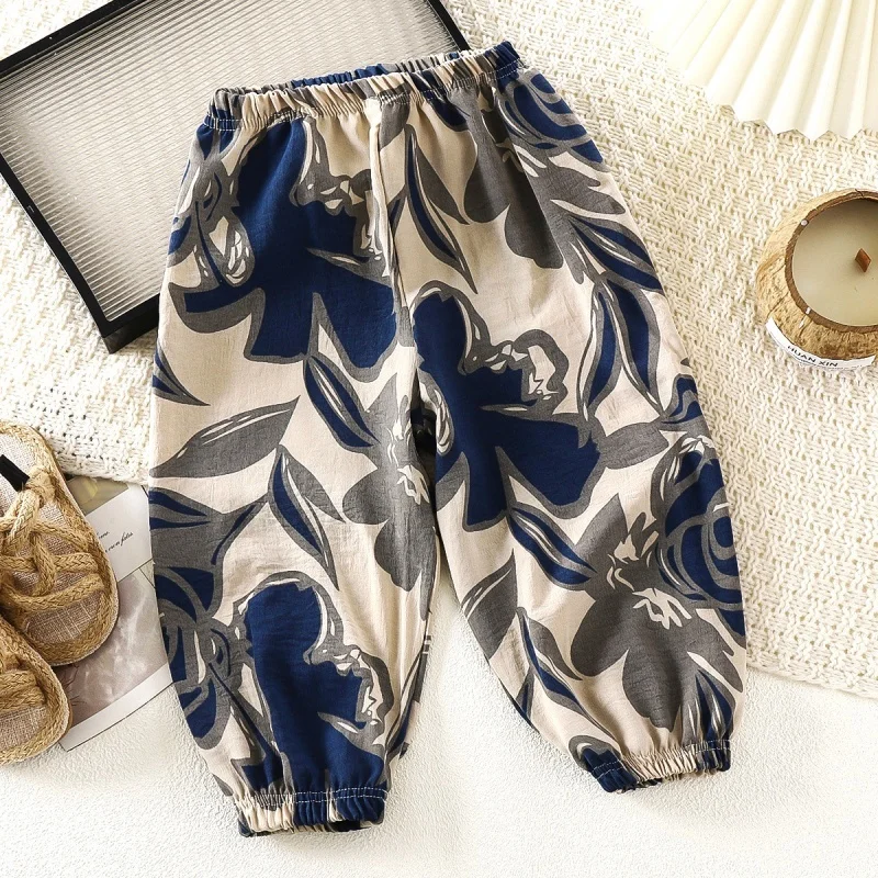 Niños, niñas, bebés, pantalones frescos de verano, pantalones casuales, nuevo producto 2025, pantalones deportivos de secado rápido de seda helada antimosquitos de verano