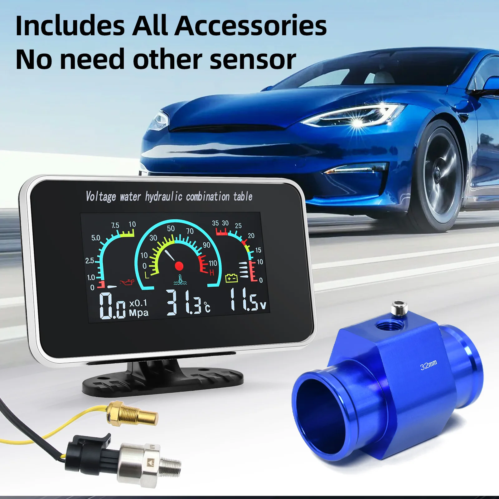 100% 3 in1 LCD Car Digital Gauge Voltmeter/Oil Pressure/Water Temp 12-24V Universal Multi-functional Car Truck LCD Meter 12-24V