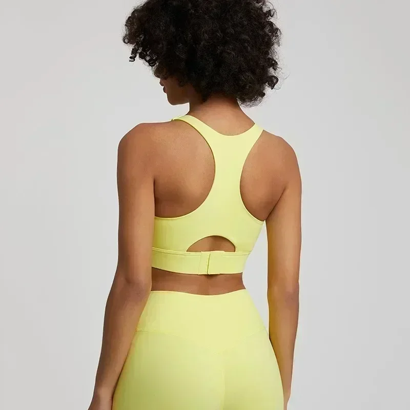 

Lemon Round Neck Women Fitness Bra Tights Sport Yoga Tank Top Cutout Buckle Gym High Strength Comprehensive Training Jog