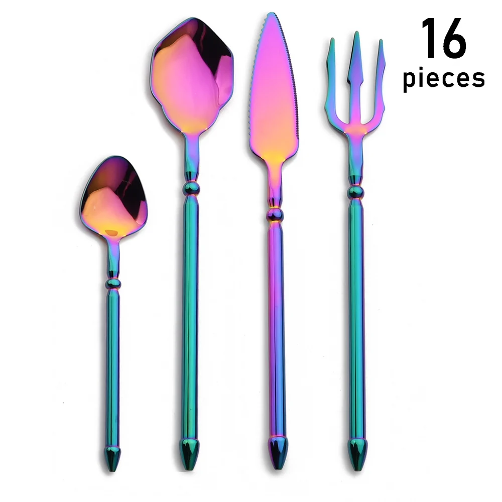 

16Pcs Cutlery Set Creative Ocean Myth Style Flatware Knife Fork Spoon Tableware Stainless Steel Cruise Hotel Dinnerware Set