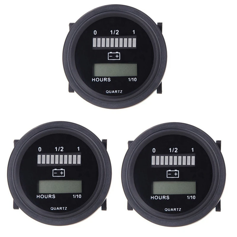 

3X 12V/24V/36V/48V/72V LED Digital Battery Status Charge Indicator With Hour Meter Gauge Black