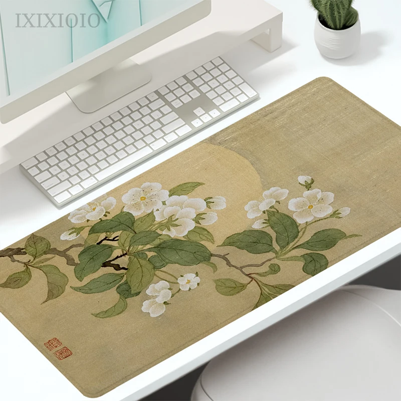 Chinese Style Flower And Bird Painting Gamer XL Mousepad XXL keyboard pad Natural Rubber Non-Slip Office Desktop Mouse Pad