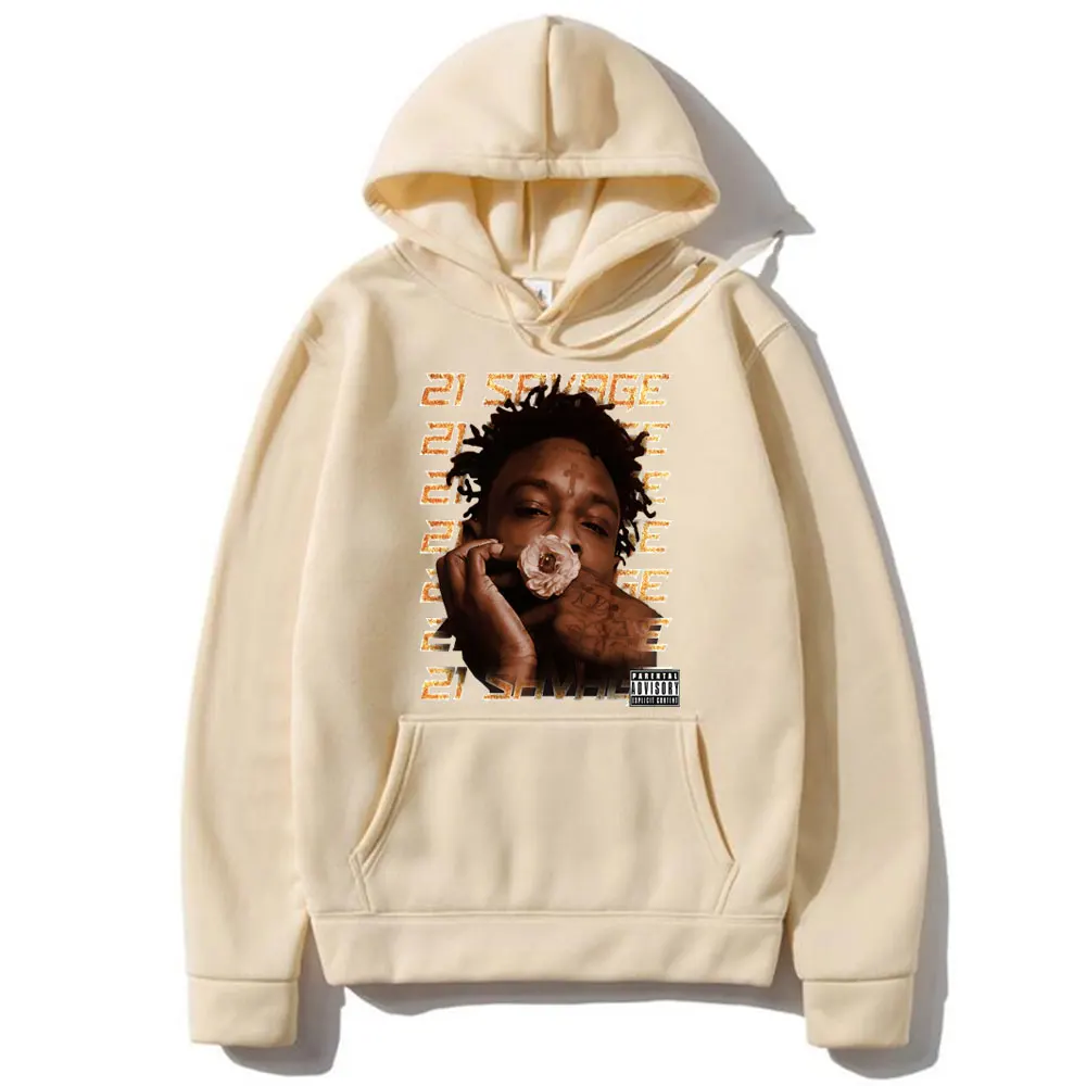 Rapper 21 Savage Graphic Hoodie Men's Hip Hop Vintage Hooded Sweatshirt Male Fashion Rap Oversized Hoodies Men Black Streetwear