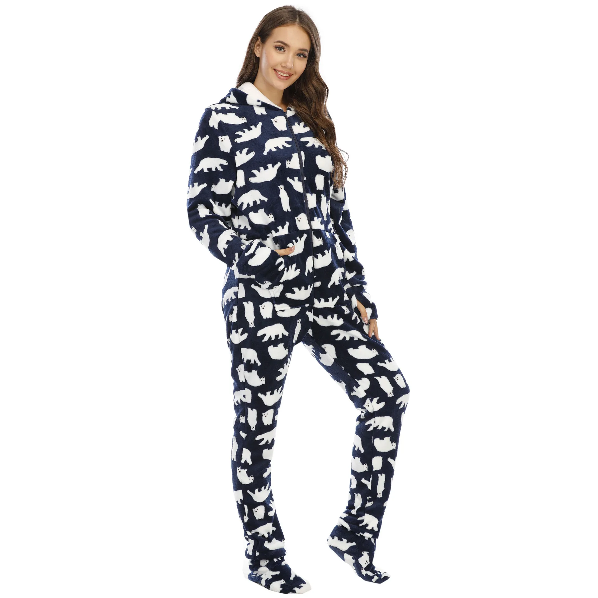 2024 Sleepwear pijama unicornio Womens Fashion Printing Hooded Flannel Long Sleeve Onesies for Adults Kigurumi