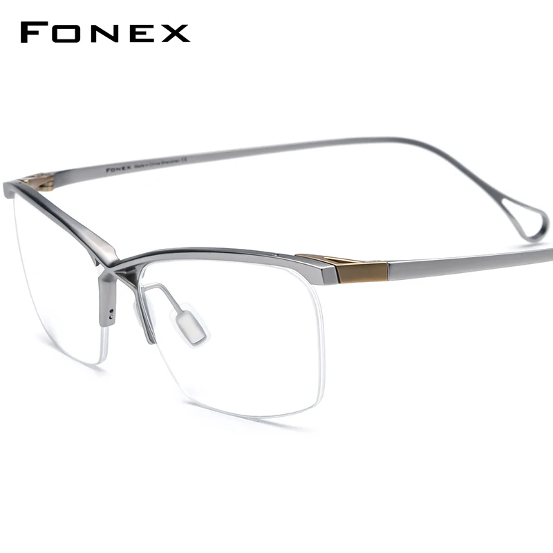 

FONEX Titanium Eyeglasses Frame Men 2023 New Women Semi Rimless Square Glasses Half Frame Eyewear F85757