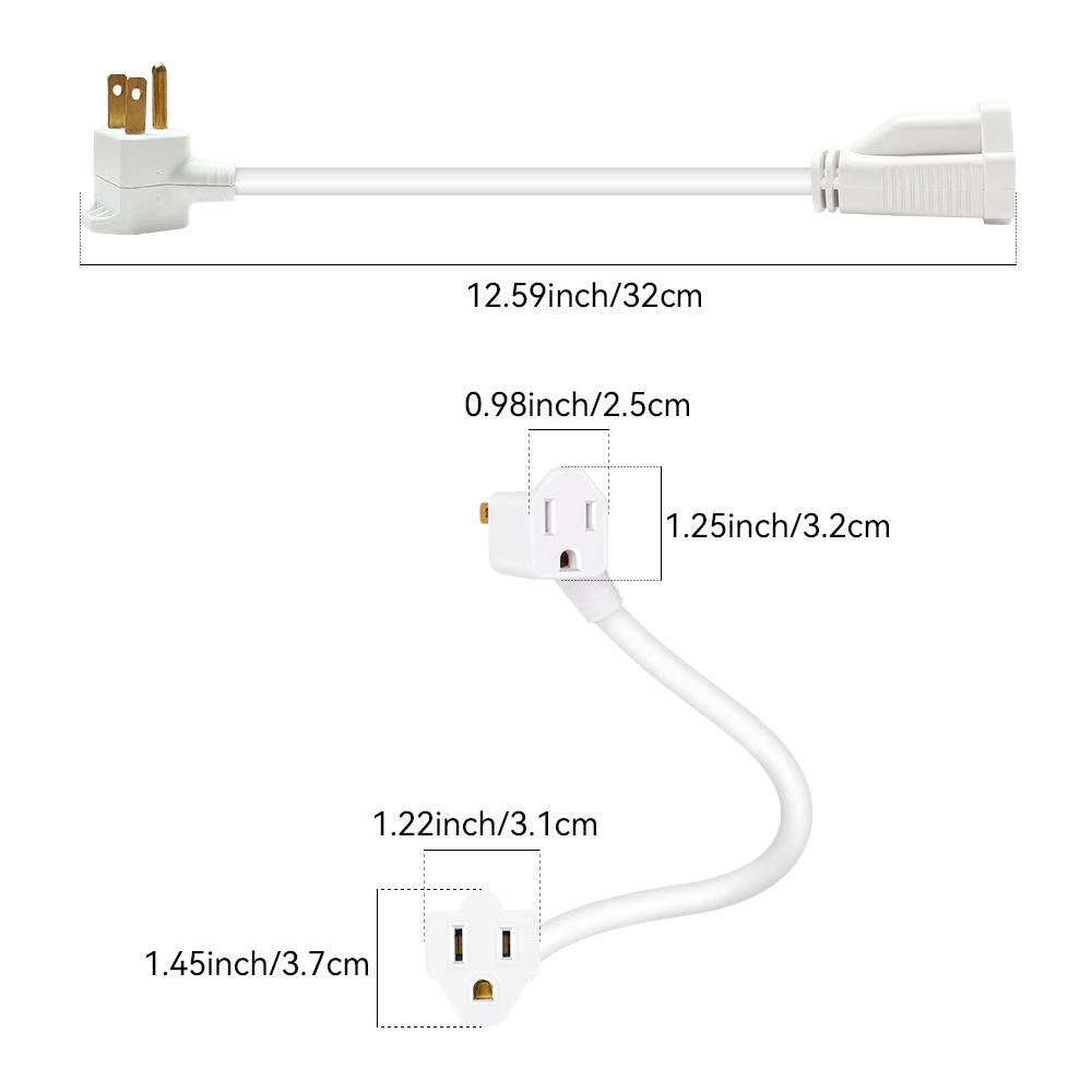 CILIA  12 Inch Heavy Duty Extension Cable With 2 AC Charging Ports Small Extension Cable Socket Protector Suitable For Home,