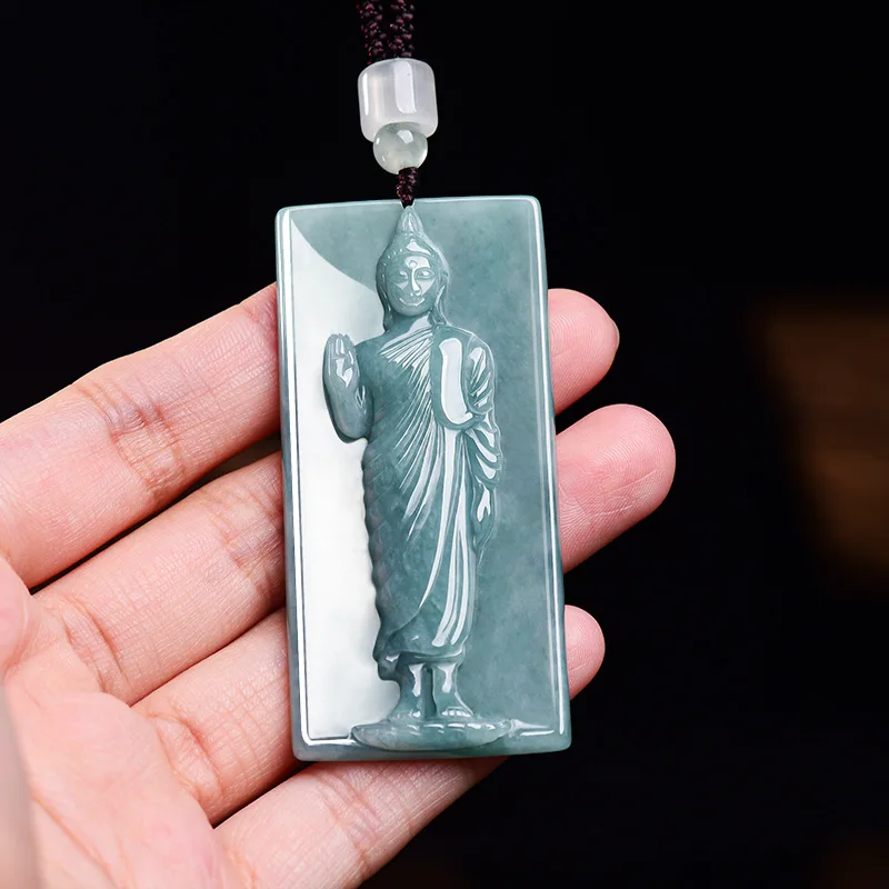 Natural Burmese Jadeite Buddha Pendant Necklace Fashion Vintage Real Jade Designer Talismans Luxury Jewelry Gifts for Women