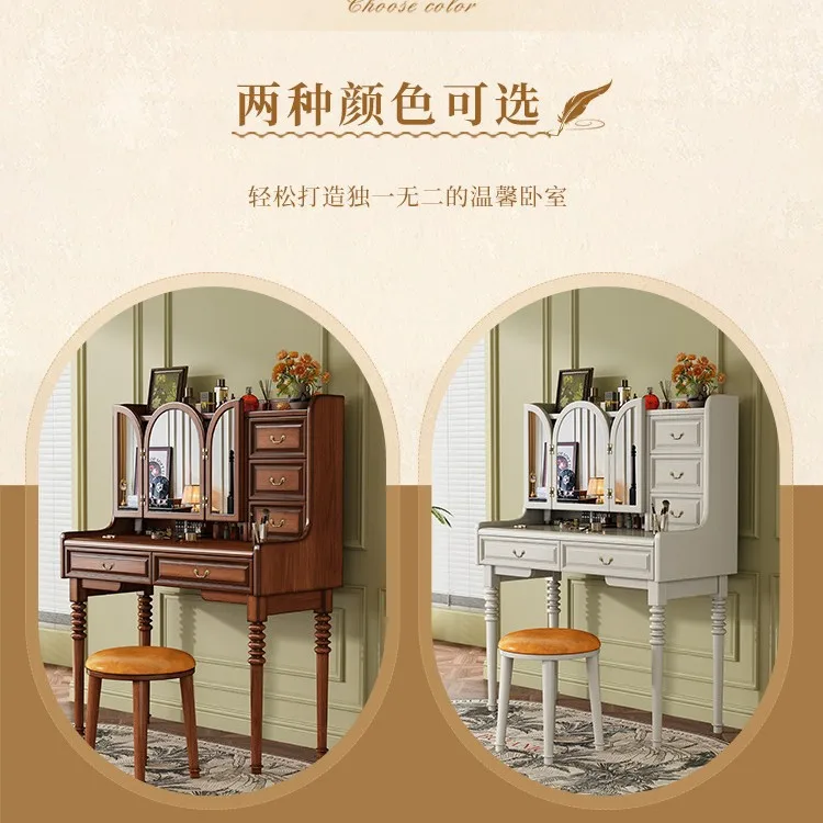 CX Vintage Solid Wood Dresser Master Bedroom Premium Sense Foldable Mirror Flip Makeup Mirror