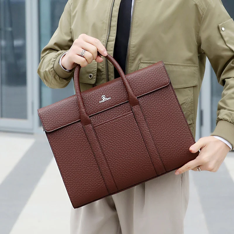 Luxe Echt Lederen Heren Aktetas Vintage Laptop Computertas Grote Capaciteit Handtas Zakelijke Mannelijke Schouder Messenger Bag