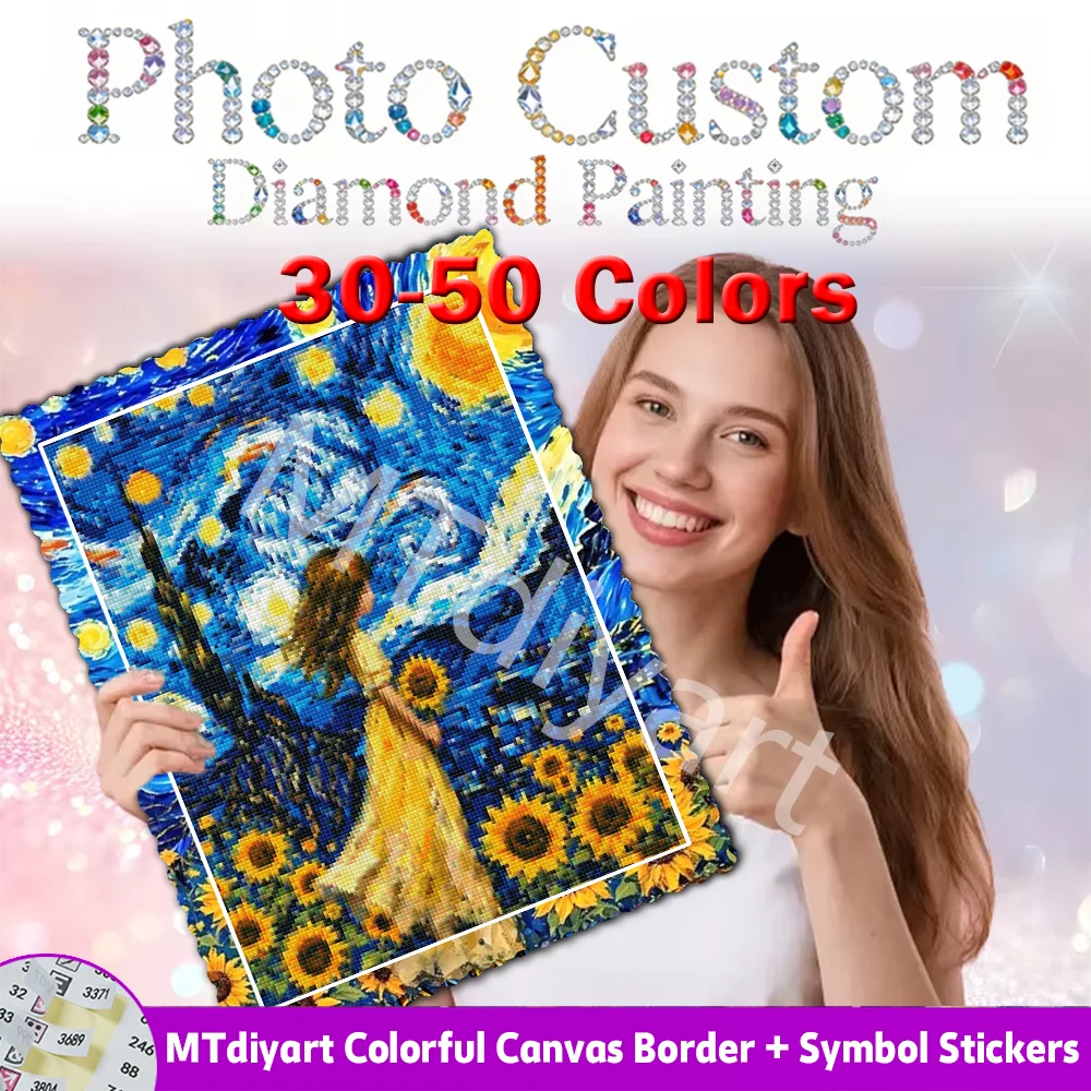 Peinture Diamant Personnalisée en Résine avec Photo, Impression sur Toile Colorée, Autocollants Symboles, FD AB Cristal, Perçage Complet 5D, Décoration DIY Privée