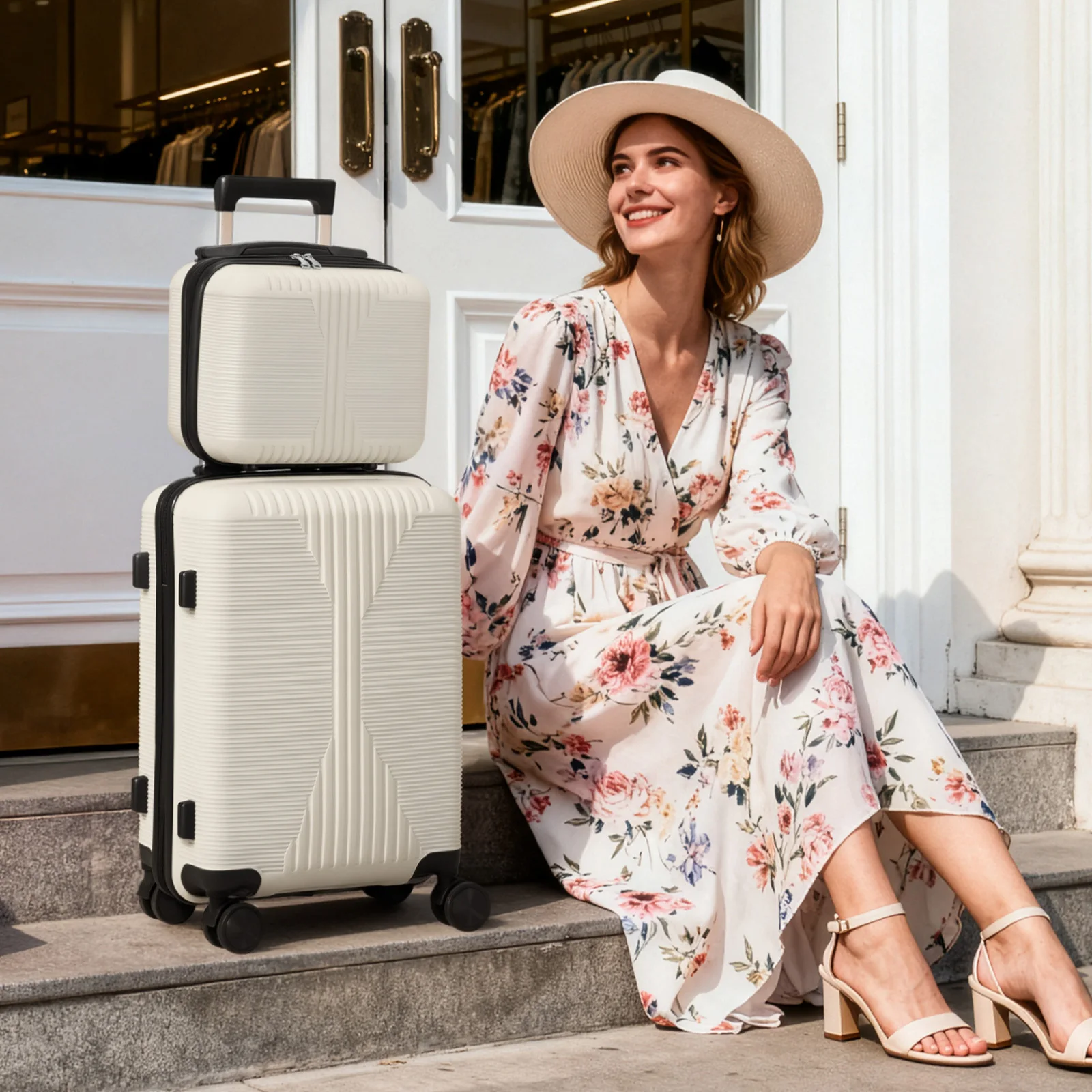 

Non-TSA customs lock 2-in-1 PP trolley case 12in 20in PP beige