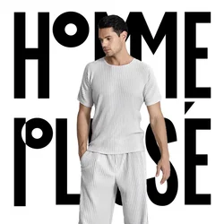 Pleats Pleated Short Sleeve T-shirts For Men Vintage Top 2025 Summer New Round Neck Fashion Men's Aesthetic Clothing
