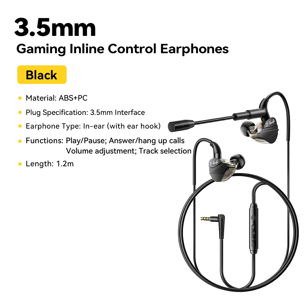 Essager 3,5 mm bedrade gaming-hoofdtelefoon In-ear bedrade oortelefoon met microfoon Stereo oordopjes Sport-in-line bediening voor telefoons
