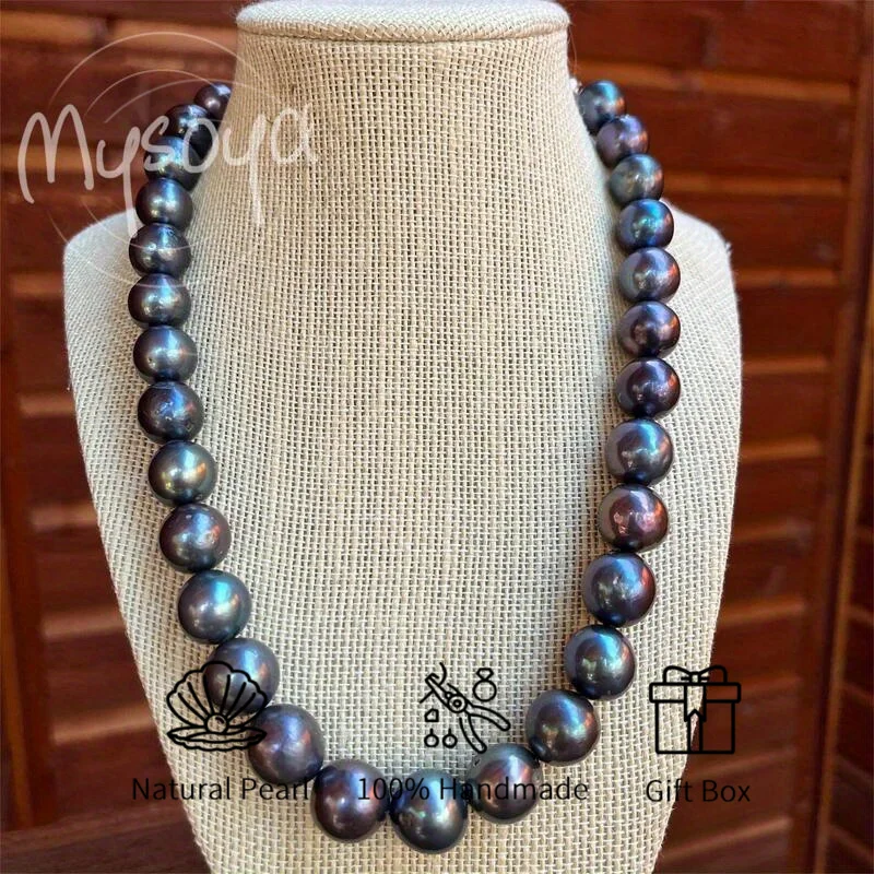 

MYSOYA 10-11mm Black Freshwater Pearl Necklace With Pendant With Gift Box Perfect Gift For Wedding Birthday Christmas New Year