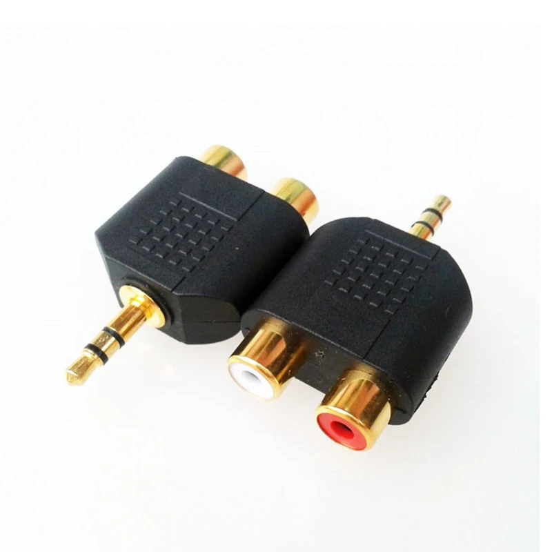 Portable Gold-plated 3.5mm Stereo Plug to 2RCA(Red+White) Female Connector Adapter for TV Phone Notebook Desktop