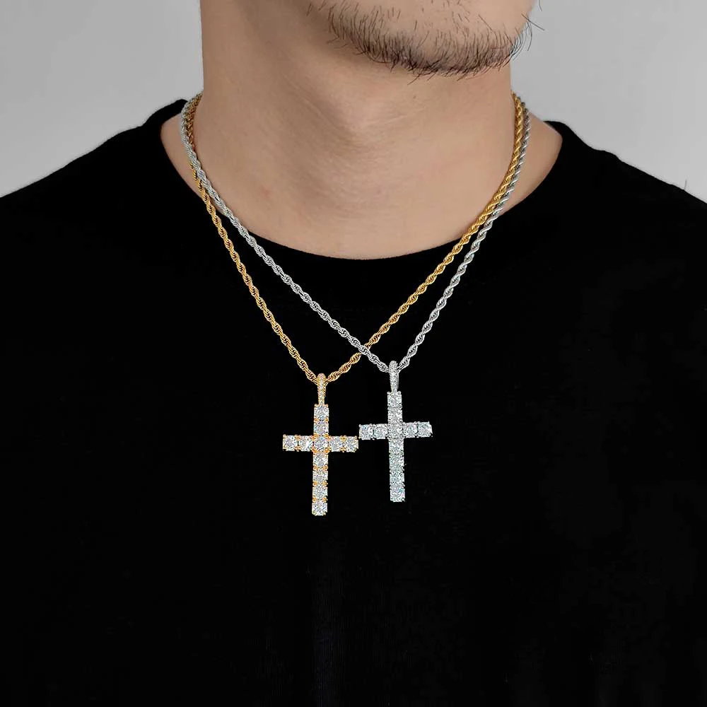 Fashion Simple Bling Cross Jewelry Iced Out Cubic Zirconia Diamond 18k White Gold Plated Cross Pendant Necklace For Men Women