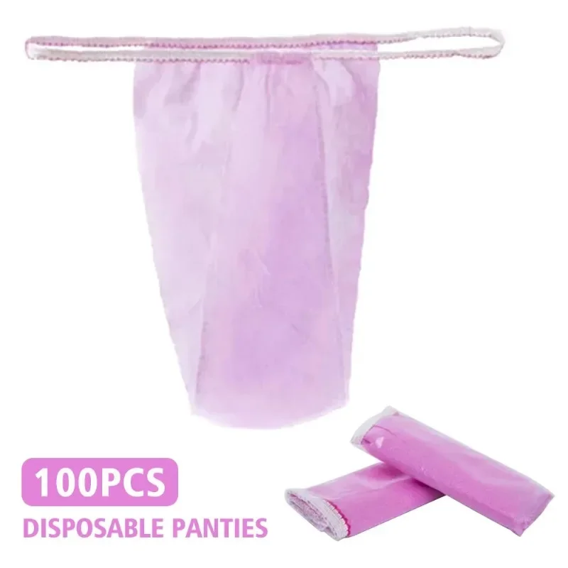 100pcs Soft Non Woven Fabrics for Women Spa Portable Disposable Panties T Thong Breathable with Elastic Waistband Underwear