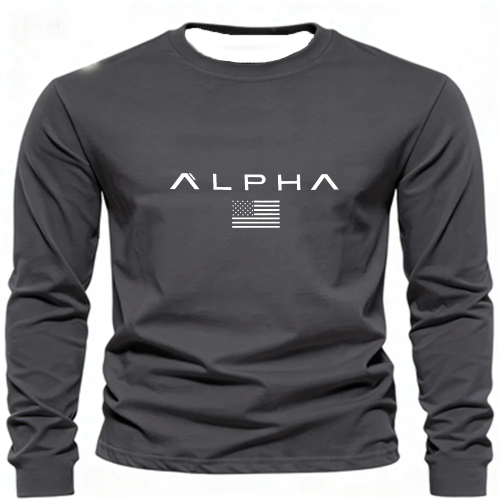 تي شيرت رجالي أساسي لخريف وشتاء 2026 مريح غير رسمي رياضي سويسري مطبوع برقبة دائرية وأكمام طويلة ملابس دافئة #4