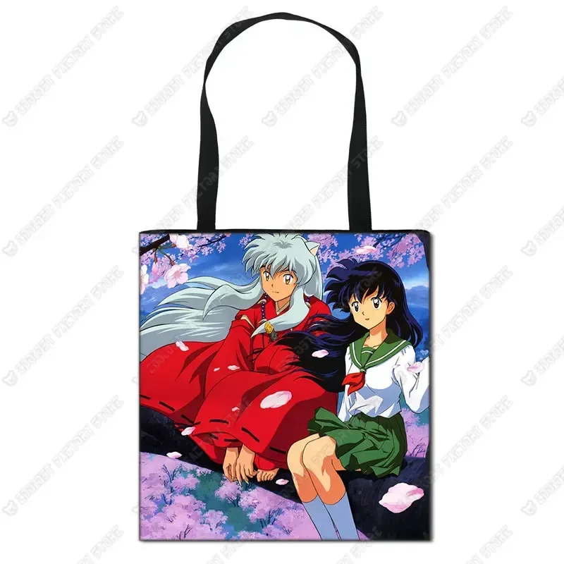 New Arrival Custom Inuyasha Style Fashion Anime Foldable Canvas Shopping Bag Casual Shoulder Bags Women Unisex Handbag