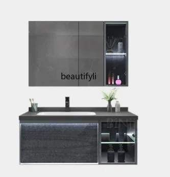 Light Luxury Stone Plate Ceramic Seamless Whole Washbin Bathroom Cabinet Combination Simple Bathroom Table