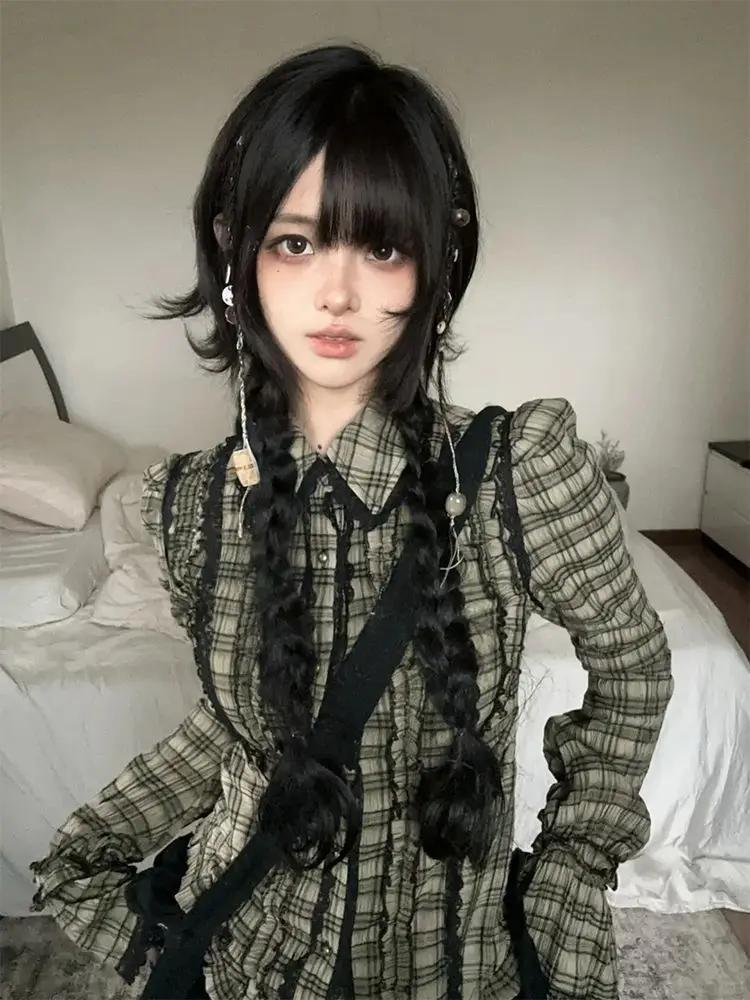 Japońska sukienka dwuczęściowa w stylu vintage punk, sukienki damskie goth kawaii lolita y2k lata 90. harajuku hot girl krótka spódniczka grunge emo chic