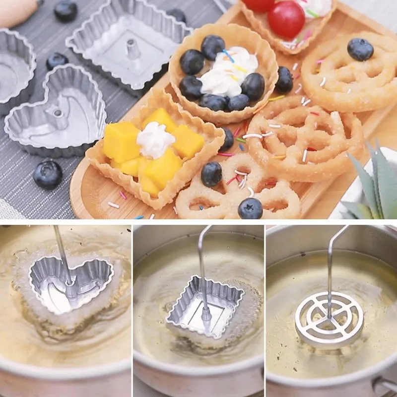 Aluminum Swedish Rosette Iron Maker Waffle Alloy Frying Snack Mold Funnel Cookie Bake Mold Bunuelos Mold with Handle Baking Tool