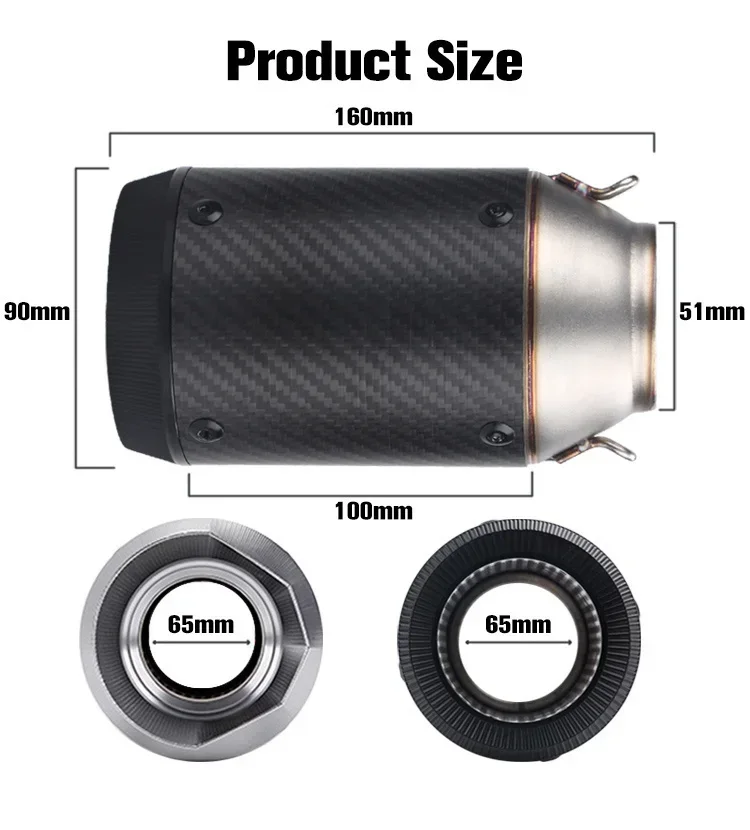 51mm Universal Slip On Motorcycle GP Exhaust CNC Carbon Fiber Escape Muffler For Kawasaki Z900 FZ6 RC390 S1000XR