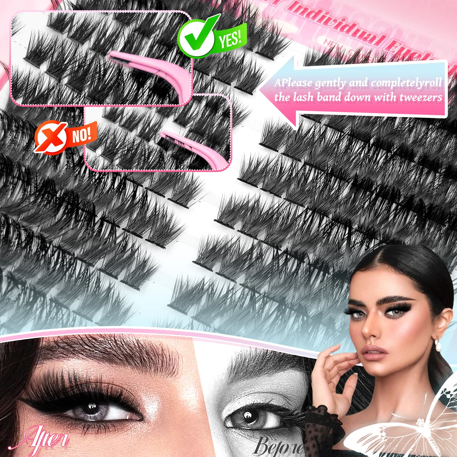 80D Flauschiges DIY Wimpernverlängerungs-Set 0,07mm D-Curl Einzelne Wimpernbüschel 10-18mm mit Kleber, Versiegelung, Pinzette und Bürste – Detail 6