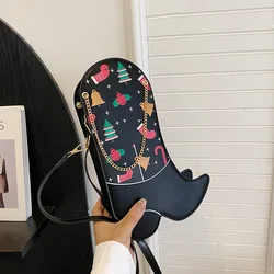 Christmas Heel Shoes Bags for Women 2023 New Quirky High Cute Cartoon Printing Crossbody Bag Fashion Leather Female Shoulder Bag