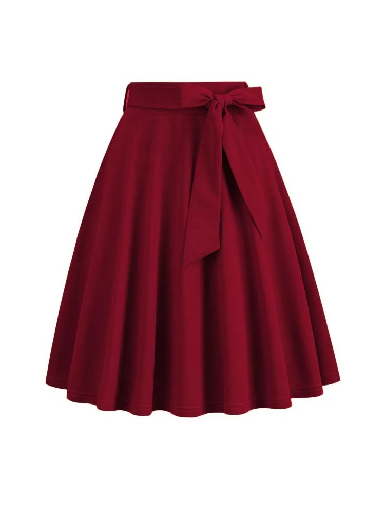 Dames Zomer Midi Lange Rok Effen Elegante Faldas Hoge Taille A-lijn 50s Swing Rokken - afbeelding 1
