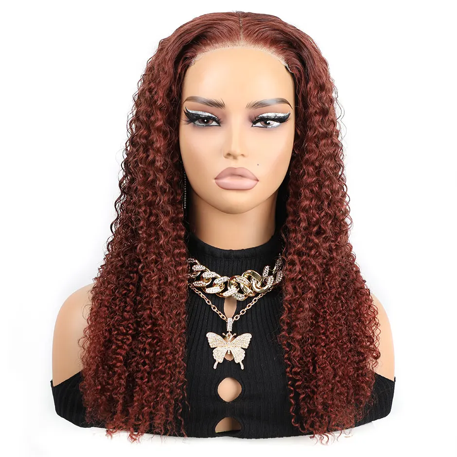 Ready To wear Glueless Wigs For Women Auburn Colored Human Hair Wigs #33 Kinky Curly Lace Frontal Wigs Preplucked Wear Go Hair