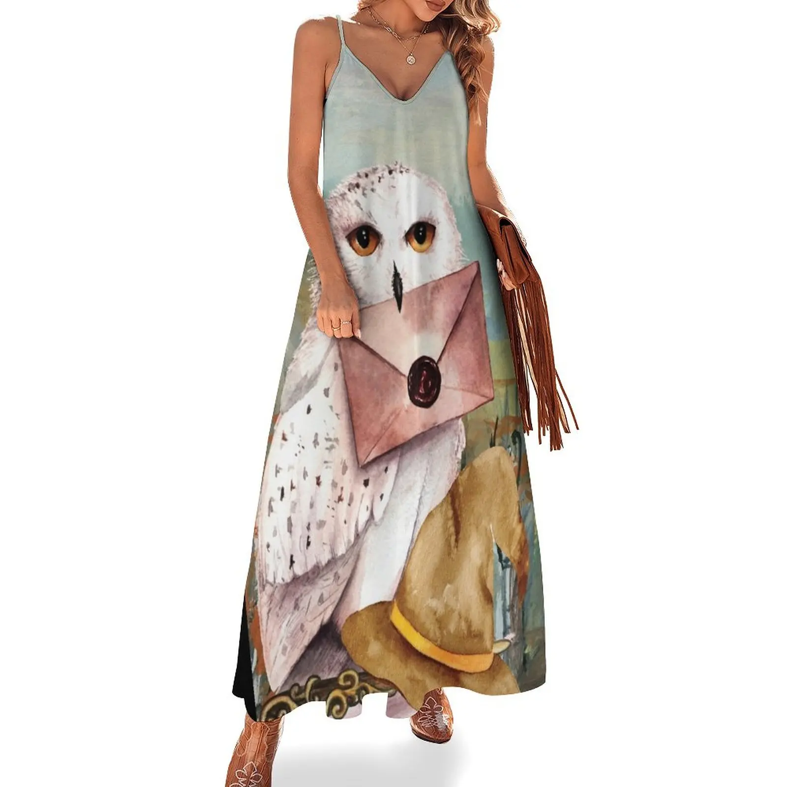 

Harry Owl Watercolor Painting by Geek Street Tees Sleeveless Dress Clothing dresses ladies 2025 summer