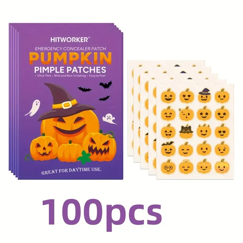 100 قطعة من رقع حب الشباب للهالوين من HITWORKER خالية من الكحول وخالية من العطور ومعبأة بشكل فردي تصميم خفاش ساحرة شبح لطيف للبشرة