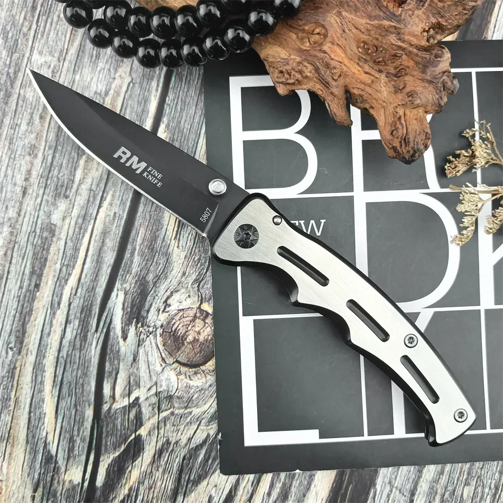 RM 5807 Folding Pocket Knife 5Cr13Mov Black Coated Blade 420 Steel Handle Outdoor Self Defense Rescue EDC Tools