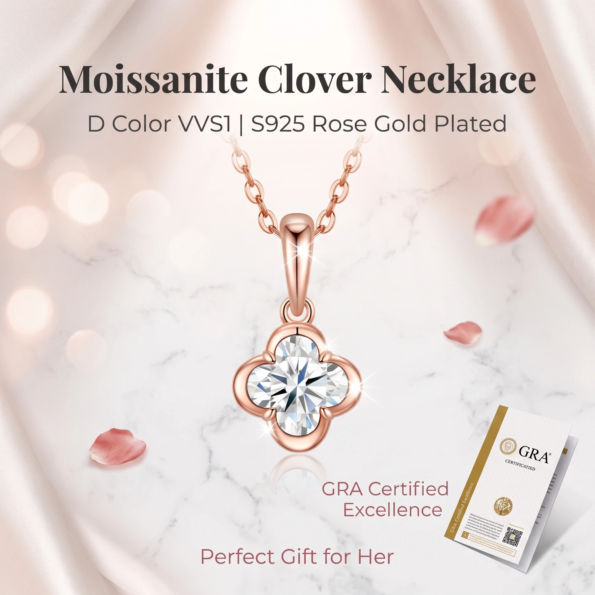 D Color VVS1 FourLeaf Clover Moissanite Pendant Necklace GRA Certificate S925 Silver Rose Gold Plated Women Daily Jewelry Gift