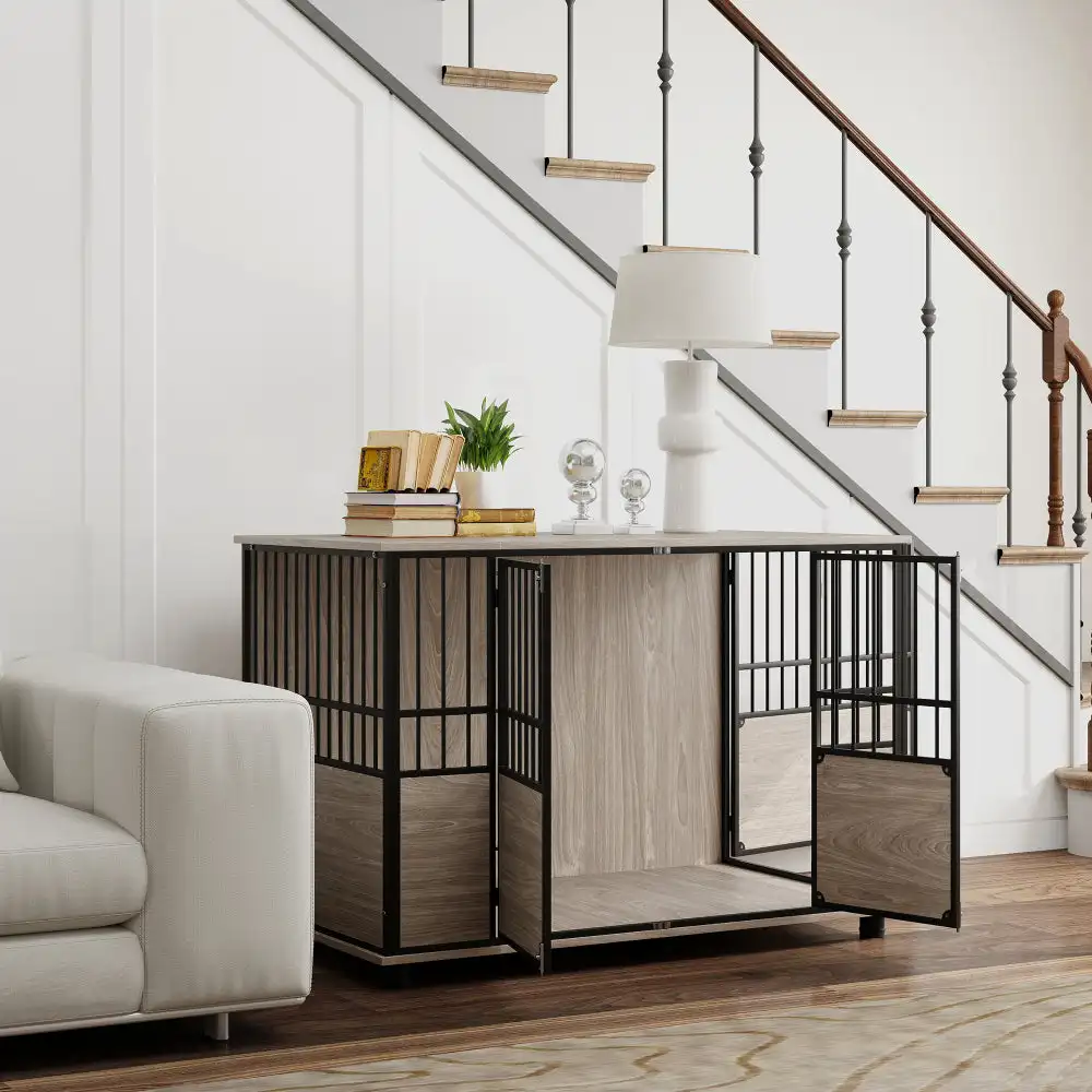 

PawHut Dog Crate Furniture, Decorative Dog Kennel Indoor End Table with Double Doors, Multi-Purpose Pet Crate for Small to Large