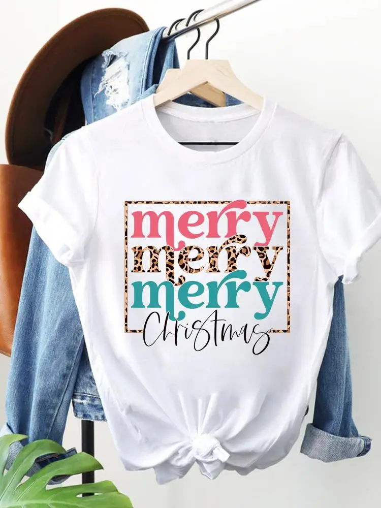 Fashion Women Graphic T-shirts Printing Clothing Festival Trend Merry Christmas Happy New Year Print Short Sleeve Top Tee