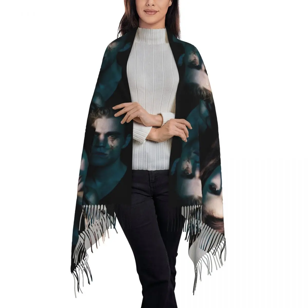 The Vampire Diaries Scarf Tassel Scarves for Women Soft Warm Shawls and Wraps Long Fall Winter Shawl Wrap