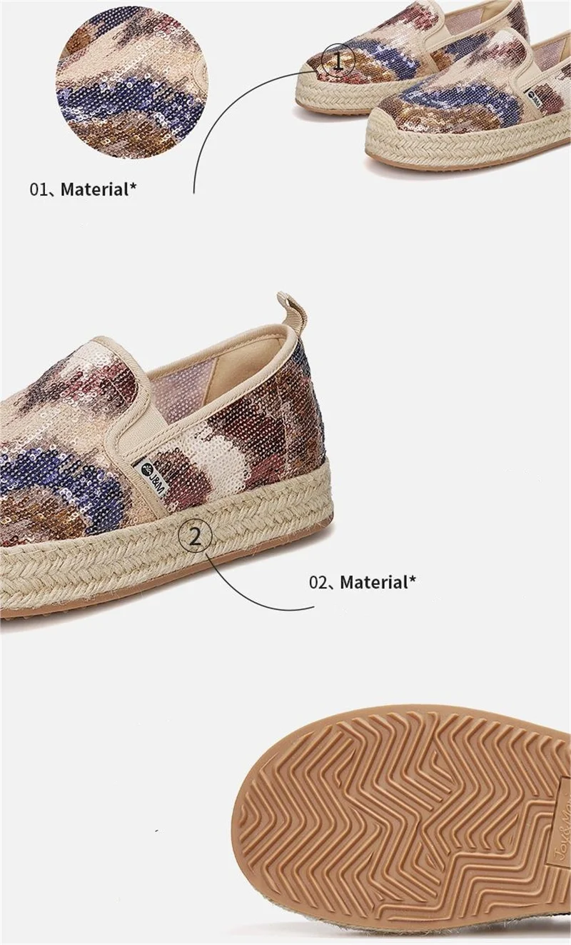 J&M Fisherman Shoes Women Casual Shoes Fashion Spring Summer Sequins Espadrilles Mesh Breathable Platform Slip-on Shoes Sneakers