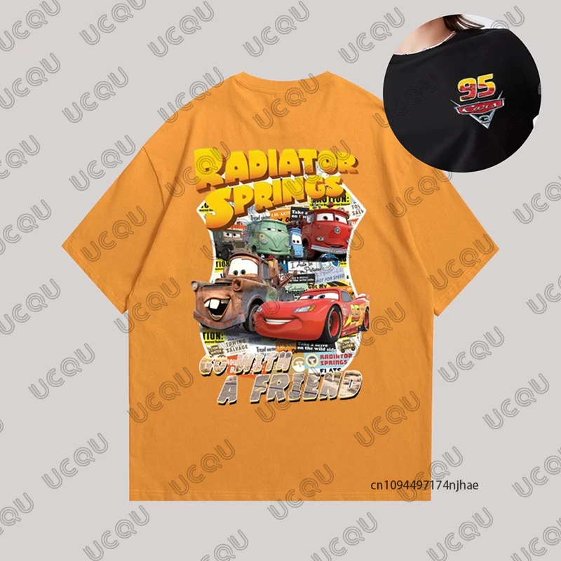Été foudre Mcqueen radiateur ressorts 95 voitures impression T-shirt pour femmes hommes à manches courtes coton t-shirts Vintage décontracté Couple haut