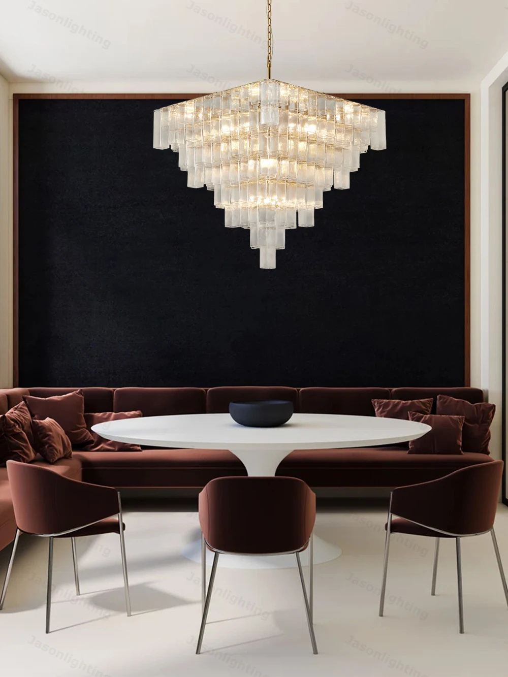 Blue Ocean Geometric Glass Cube Gold Chrome 2026 Chandelier Lighting Suspension Luminaire Lampen Hanging Light For Dinning Room