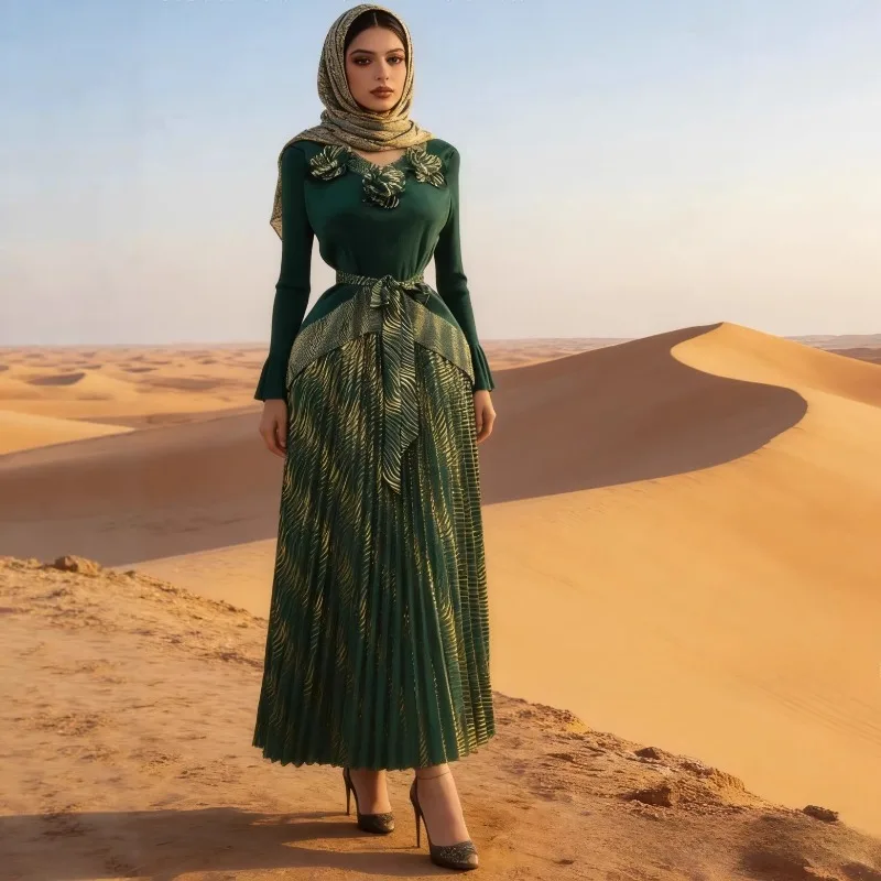 

Комплект: топ с длинным рукавом и юбка больших размеров Miyake с 3D-цветами и длинными завязками, европейско-американский модный женский наряд, новая модель 2026 года