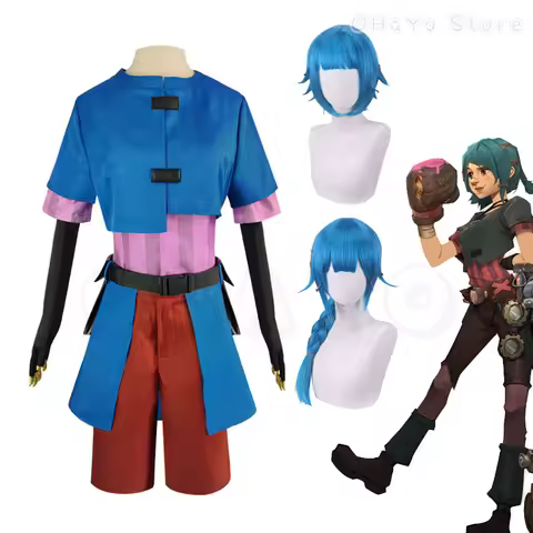 LOL Arcane Jinx Powder Cosplay Costumes Wig Young Women Cosplay Jinx Lol Anime Game Jinx Halloween Party Roleplay