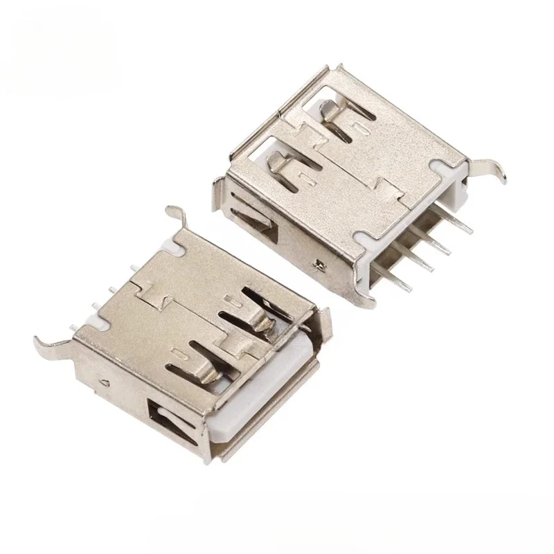 10Pcs/Lot usb female connect Port 2.0 Type A Female 4 Pin Band Foot 180 Crimping Charge Plug Socket Jack Connector Wire Adapeter