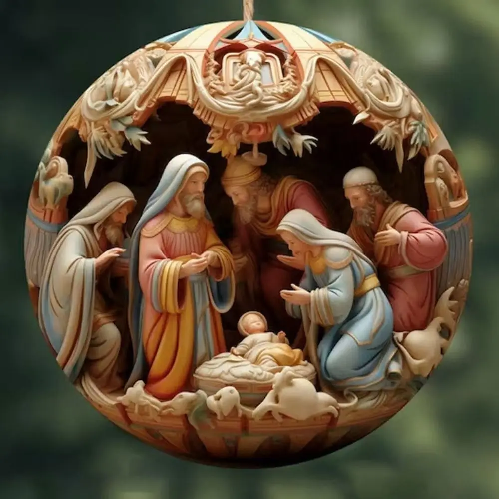 3D Painted Nativity Christmas Pendant Christmas Tree Ornaments Creative Christmas Decoration Home Decor