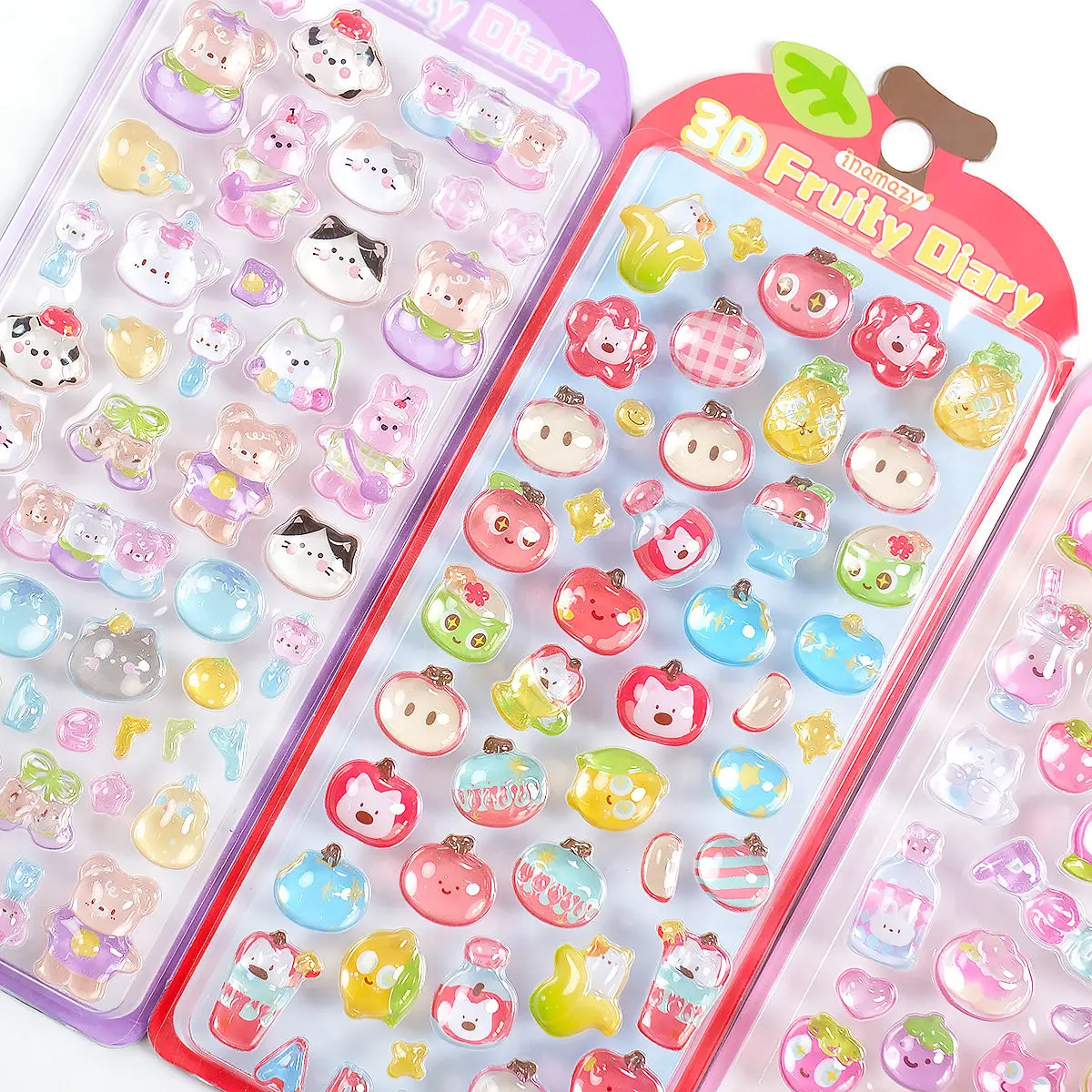 1 ud./4 Uds. Pegatinas en relieve 3D con forma de fruta de dibujos animados para diario, álbum de recortes, bricolaje, diario, papelería, decoración escolar, pegatinas bonitas