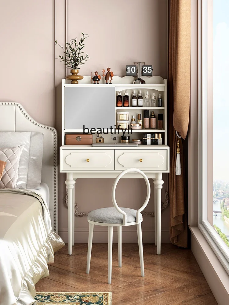 07American Retro Dressing Table Makeup Mirror Desk Integrated Chinese Style Mini Makeup Table 60