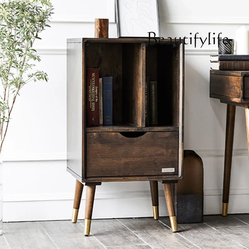 Nordic Solid Wood Magazine Small Side Cabinet Retro Simple Furniture Locker Living Room Middle Ancient Bedside Table