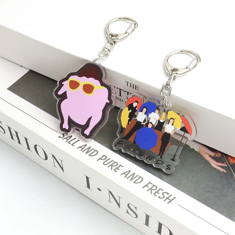 Sitcom Friends Theme Acrylic Keychain Double Sided Cartoon Design Keyring Bag Keys Funny Pendants Accessories Gift for Friends