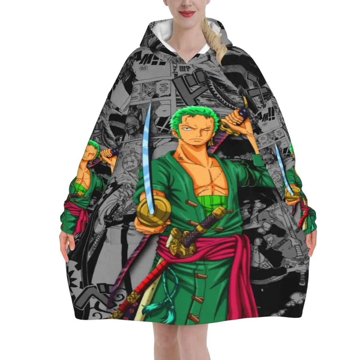 

Luffy Zoro Tony Chopper Anime Wearable Blanket Hoodie for Women Men Warm Oversize Blanket Sweatshirt Thick Fleece Hooded Blanket